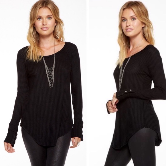 Chaser Tops - Chaser Black Button Cuff Thermal Tunic L